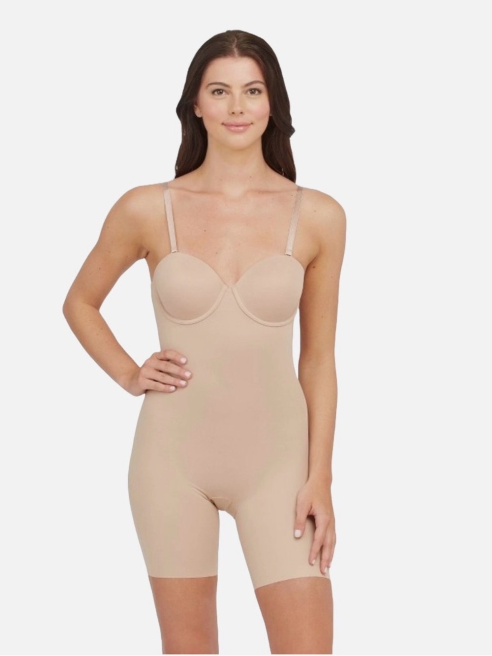 ASSETS BY SPANX Women's Medium Nude Strapless Cupped Midthigh Bodysuit